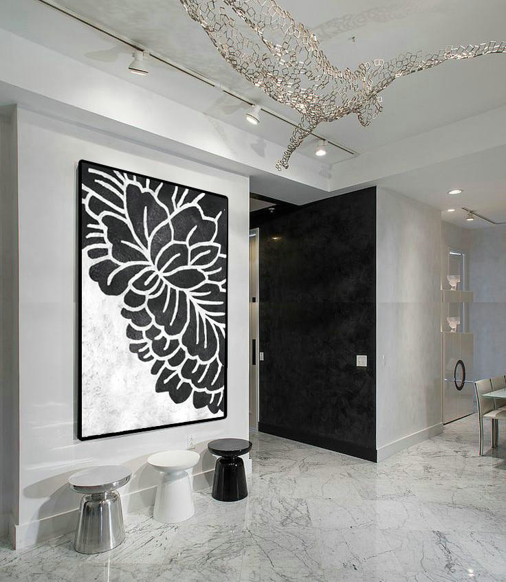 Abstract Paintings On Sale,Black And White Minimal Painting On Canvas - Contemporary Art Wall Decor